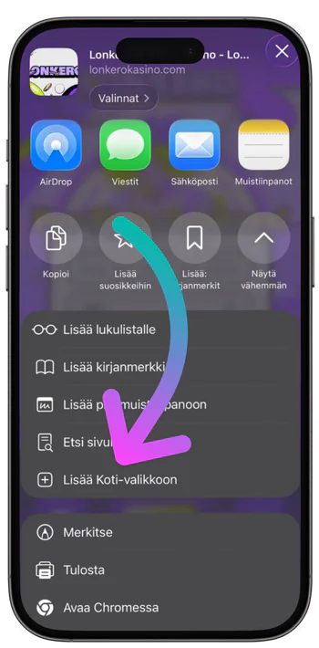 Lonkero Casino Valitse Koti-valikko