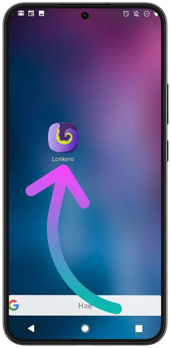 Lonkero sovellus valmiina Android aloitusnaytolla