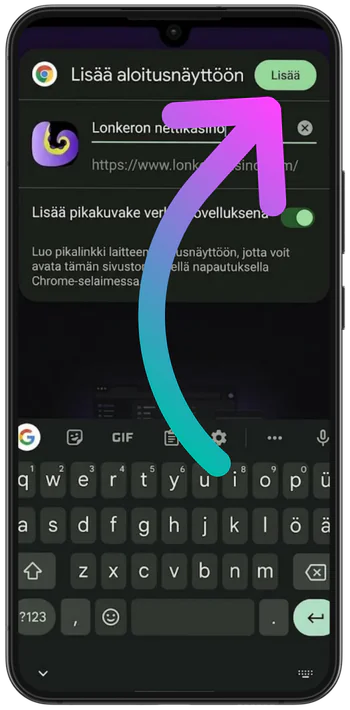 Lonkero Casino asennuksen vahvistaminen pikakuvakkeelle